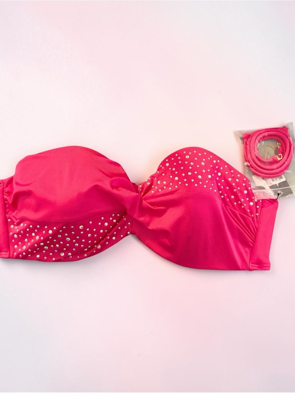 Victoria's Secret Strapless Bikini Top 36C Bling Underwire Hot Pink NWT